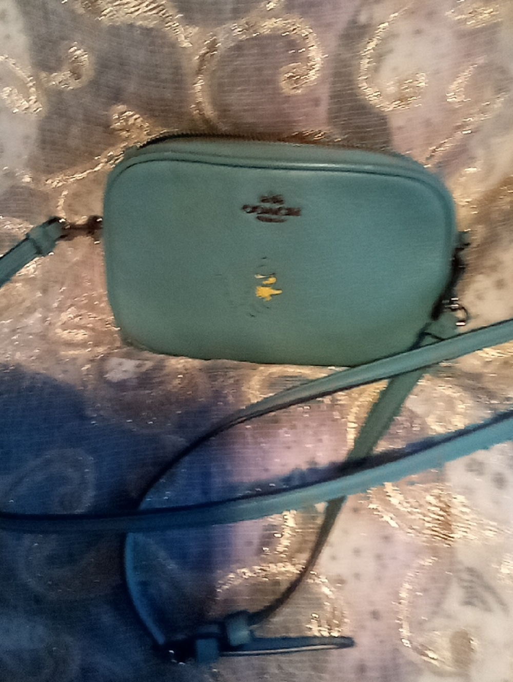 Coach Teal Leather Crossbody  Bag   Feature Peanuts Snoopy